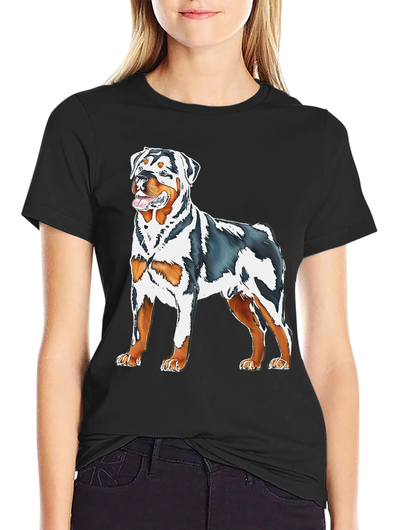 Rottweiler Dog Graphic Print Black T-Shirt