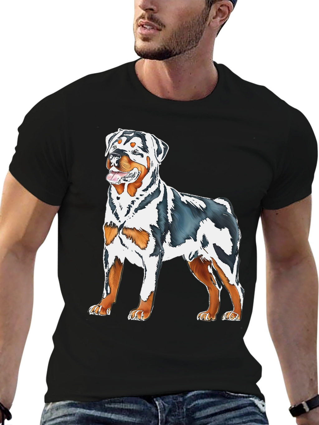 Rottweiler Dog Graphic Print Black T-Shirt
