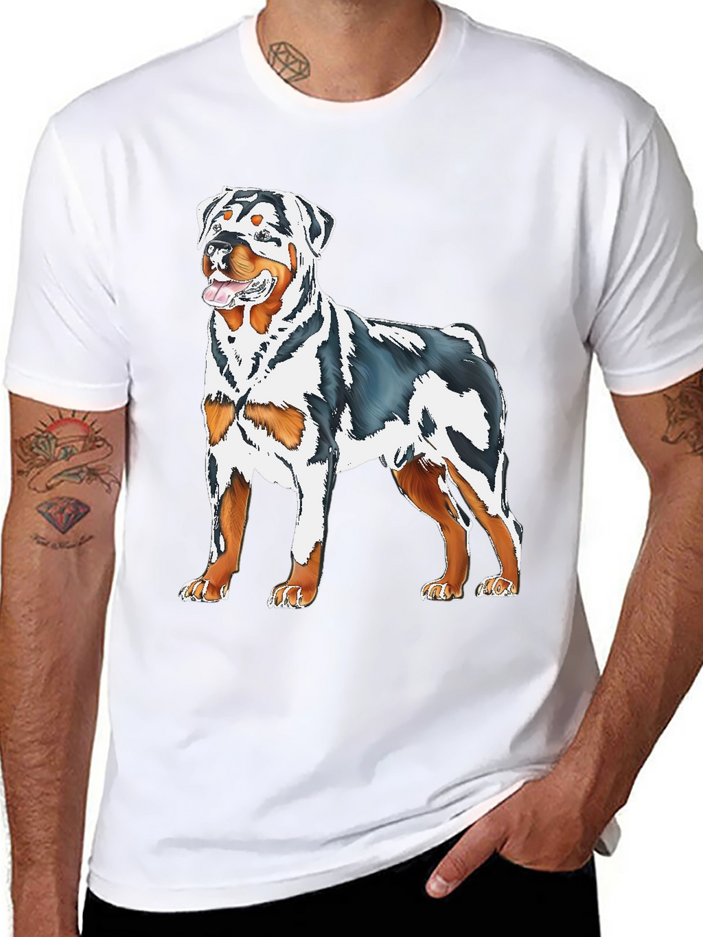 Rottweiler Dog Graphic Print Black T-Shirt