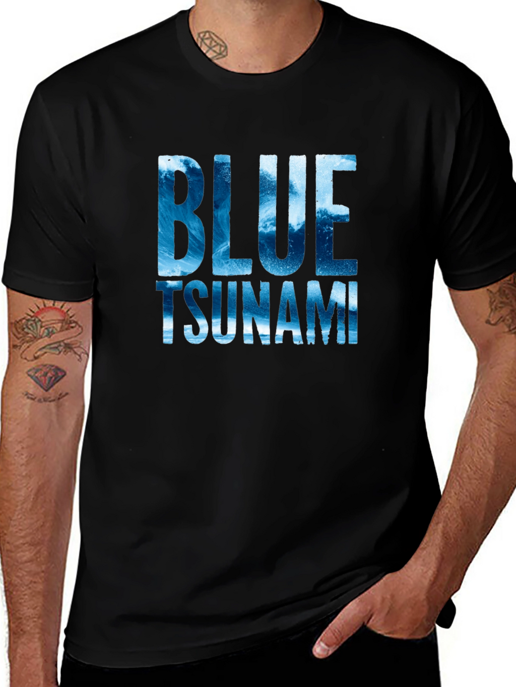Blue Tsunami Graphic T-Shirt - Ocean Wave Design