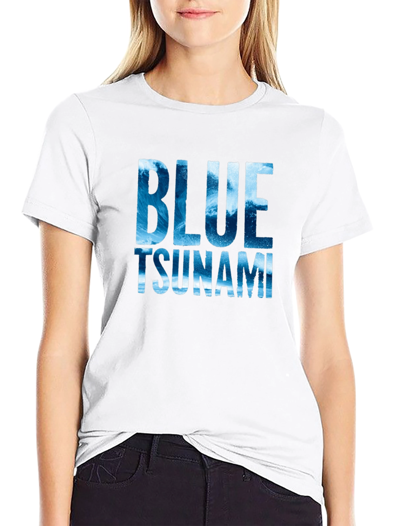 Blue Tsunami Graphic T-Shirt - Ocean Wave Design