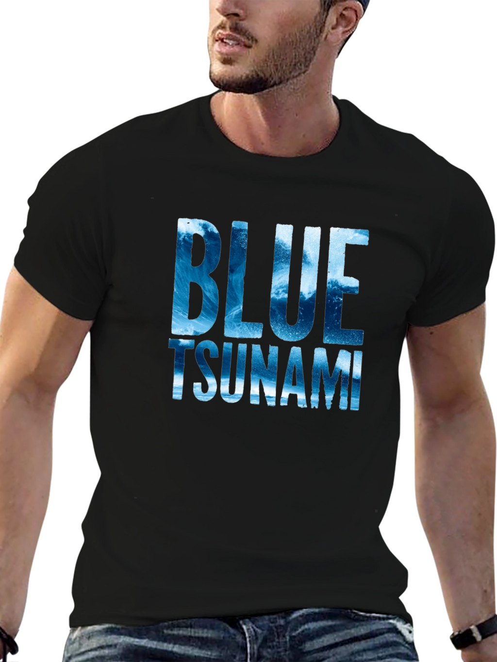 Blue Tsunami Graphic T-Shirt - Ocean Wave Design