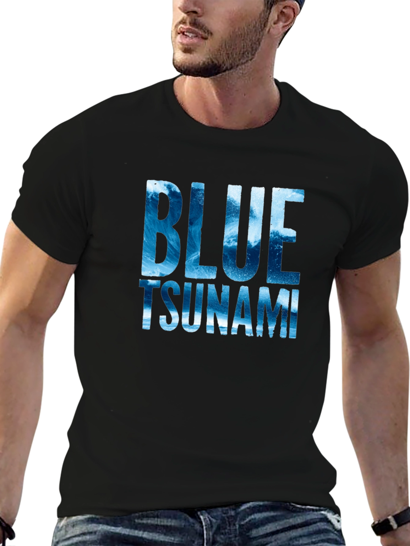 Blue Tsunami Graphic T-Shirt - Ocean Wave Design