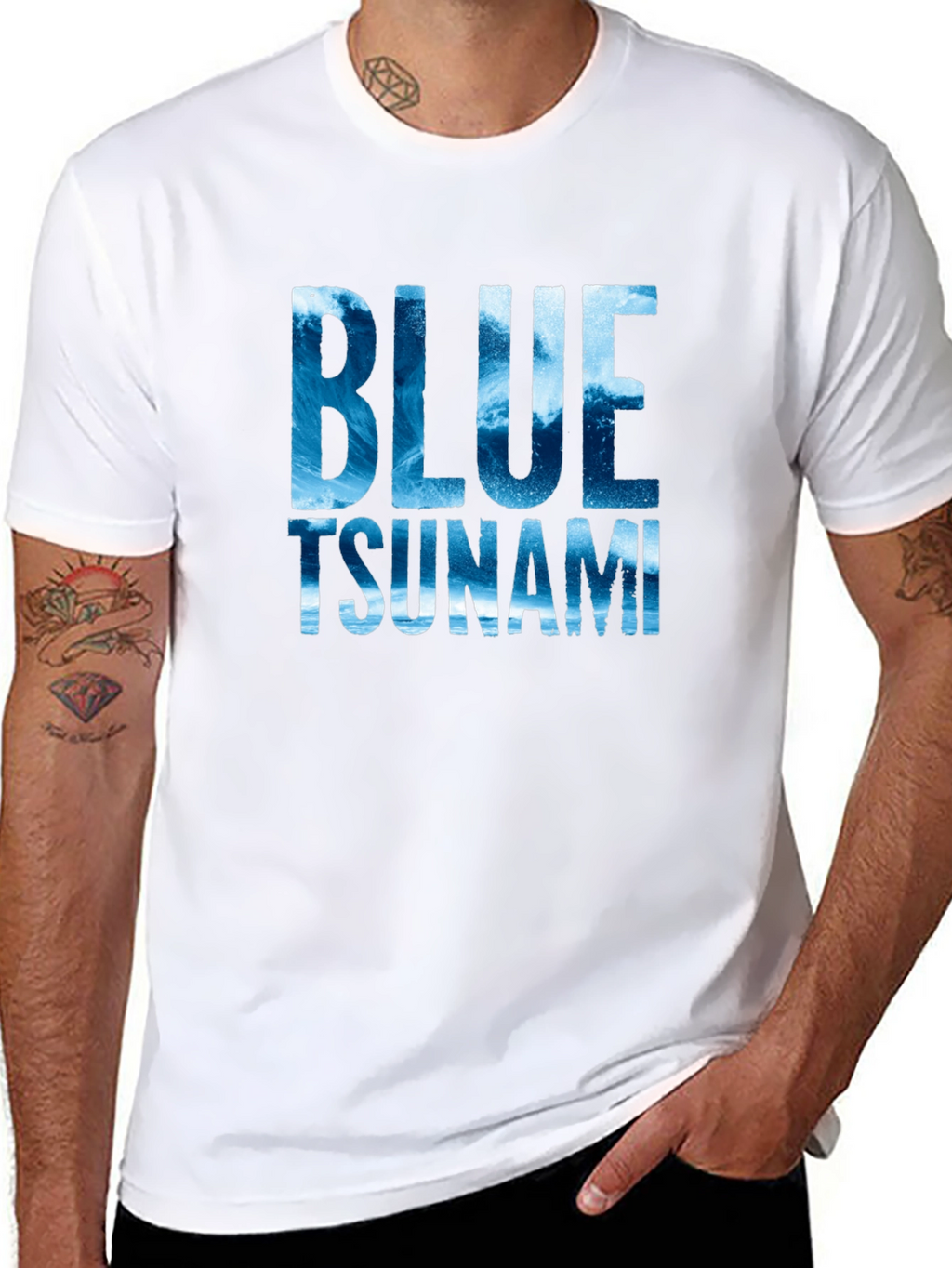 Blue Tsunami Graphic T-Shirt - Ocean Wave Design