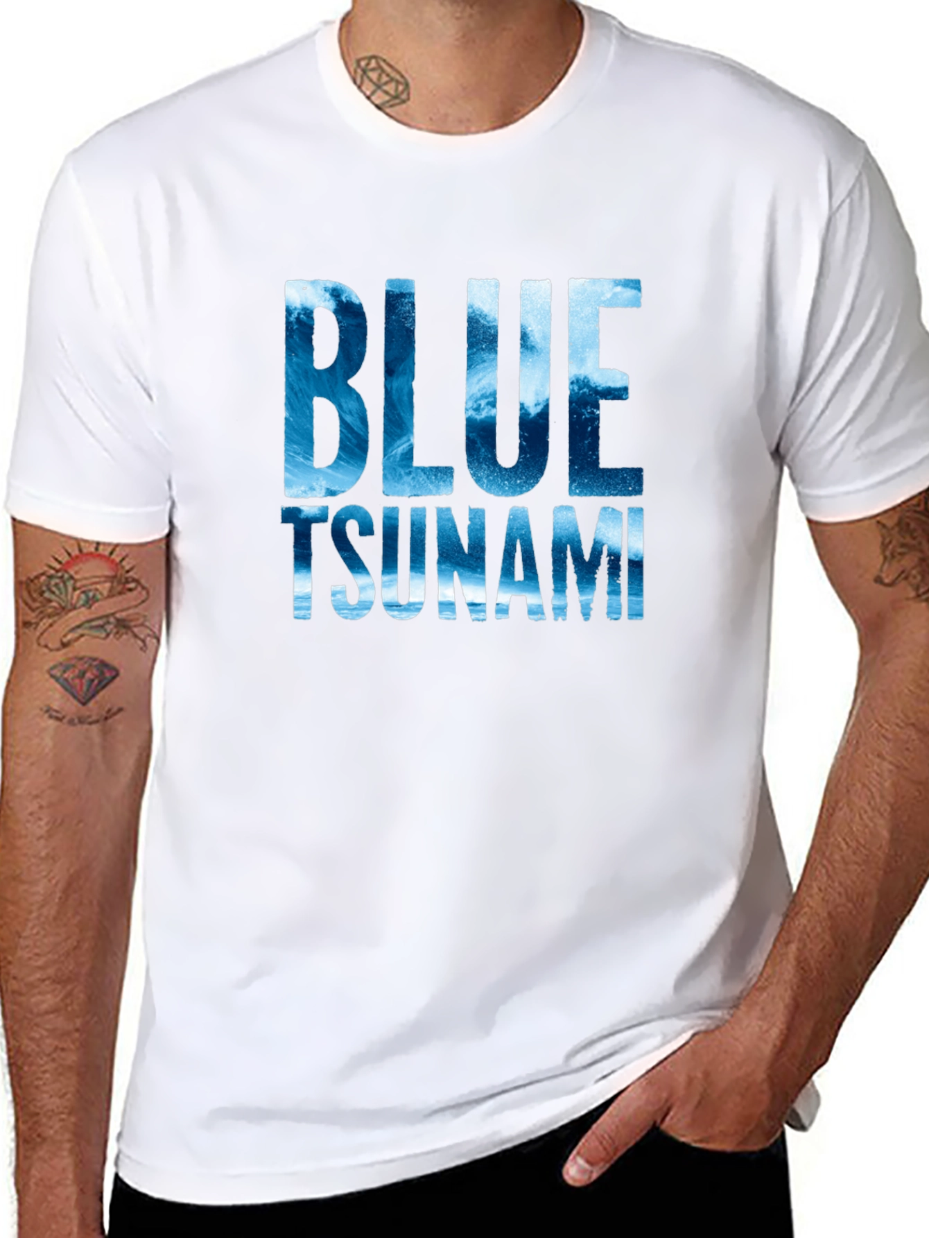 Blue Tsunami Graphic T-Shirt - Ocean Wave Design
