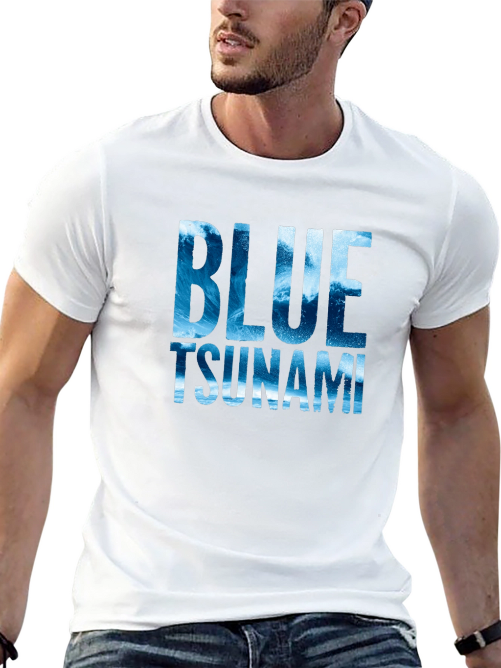 Blue Tsunami Graphic T-Shirt - Ocean Wave Design