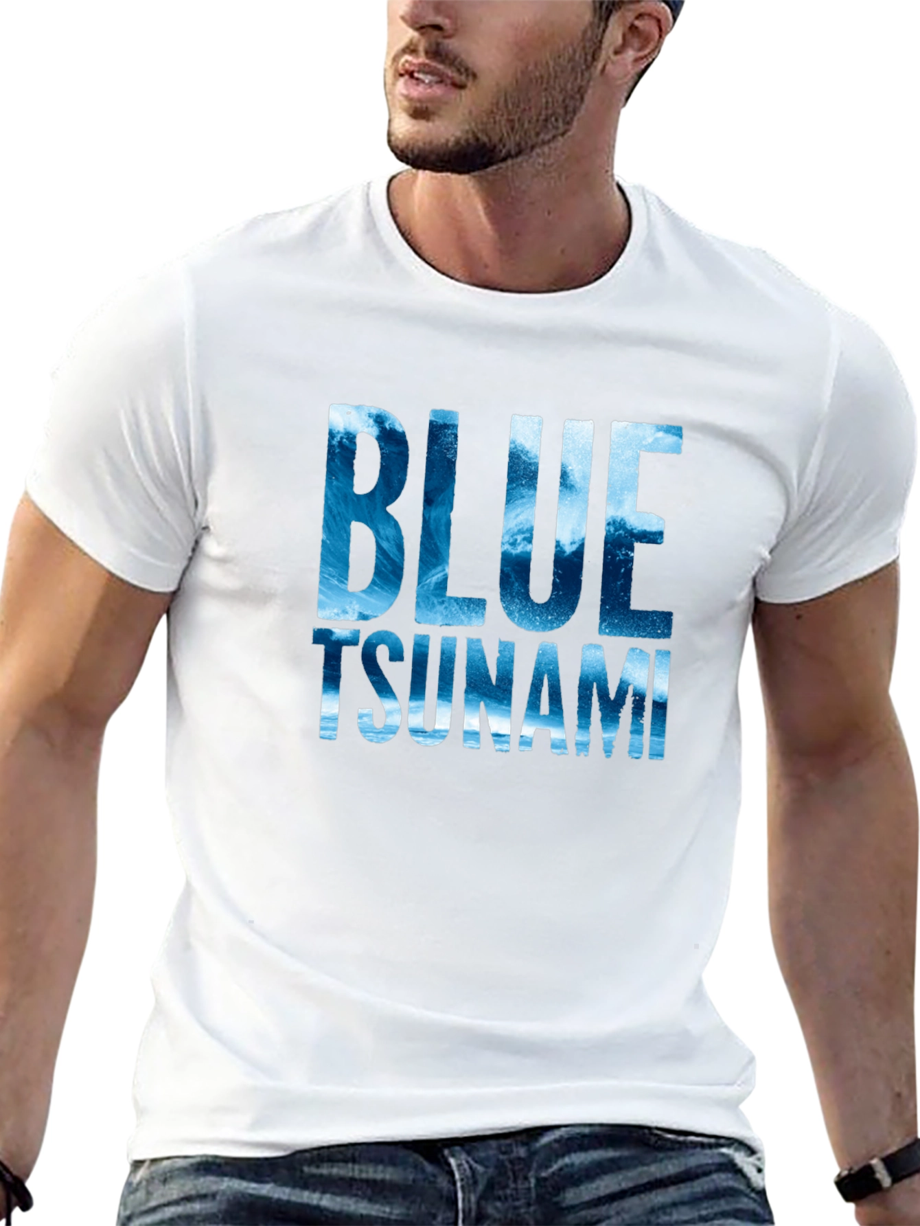 Blue Tsunami Graphic T-Shirt - Ocean Wave Design