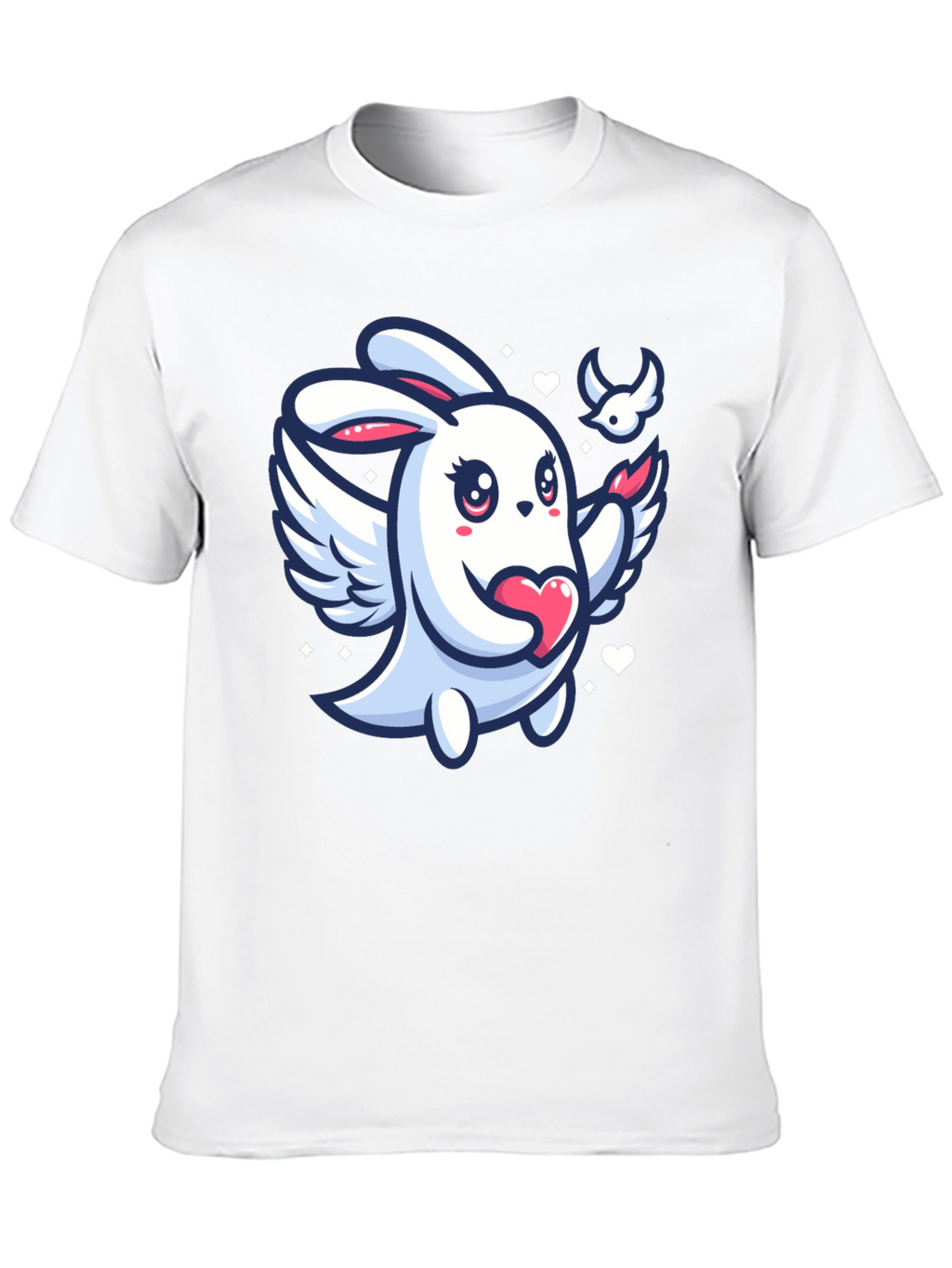 Cute Bunny Angel Graphic Tee - Black Unisex T-Shirt