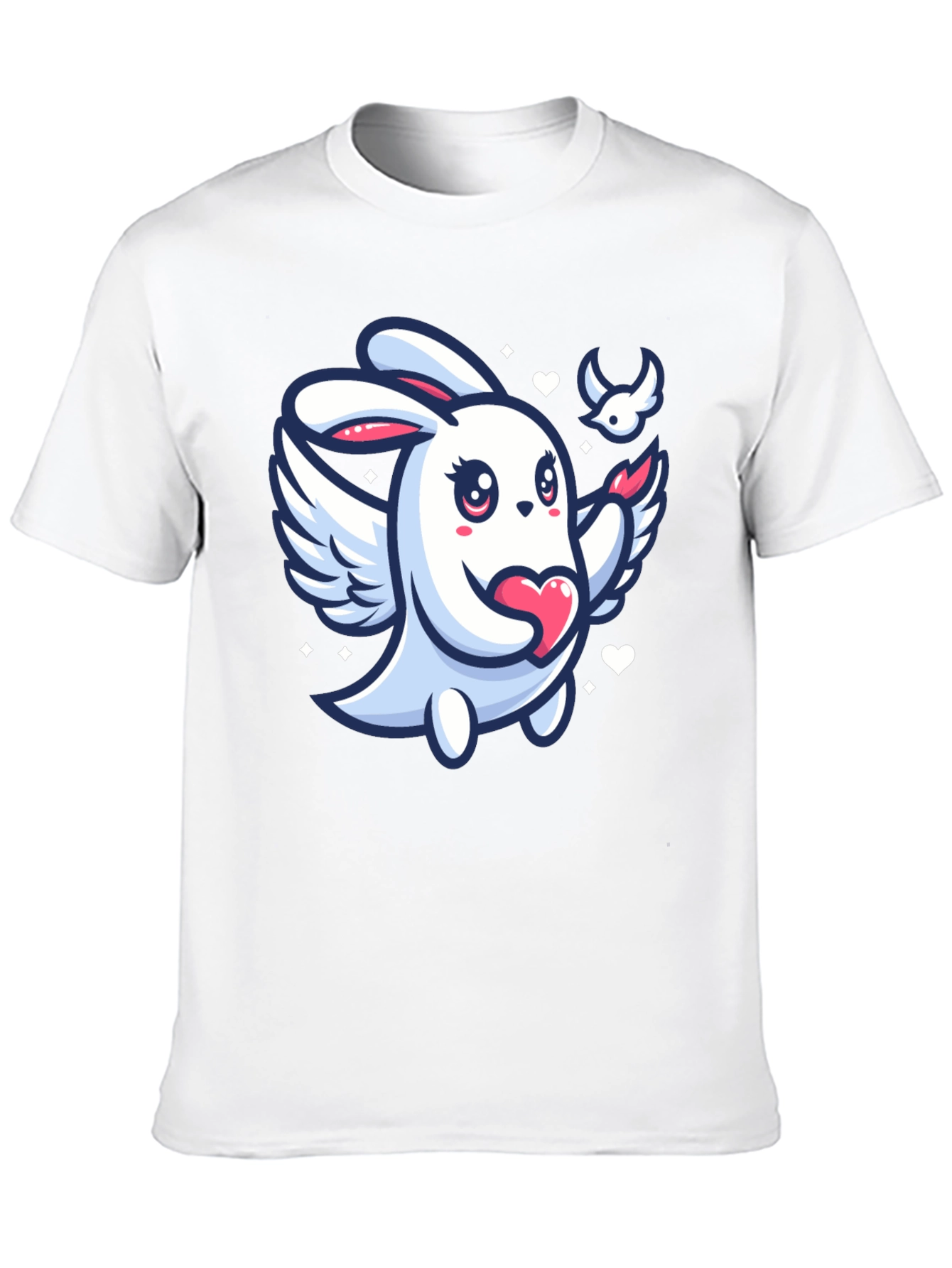 Cute Bunny Angel Graphic Tee - Black Unisex T-Shirt