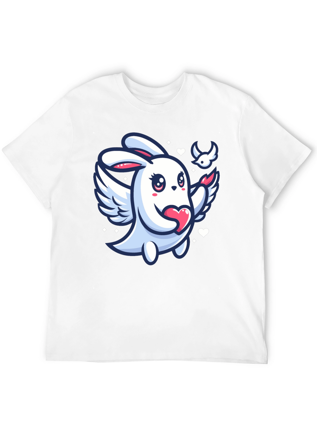 Cute Bunny Angel Graphic Tee - Black Unisex T-Shirt