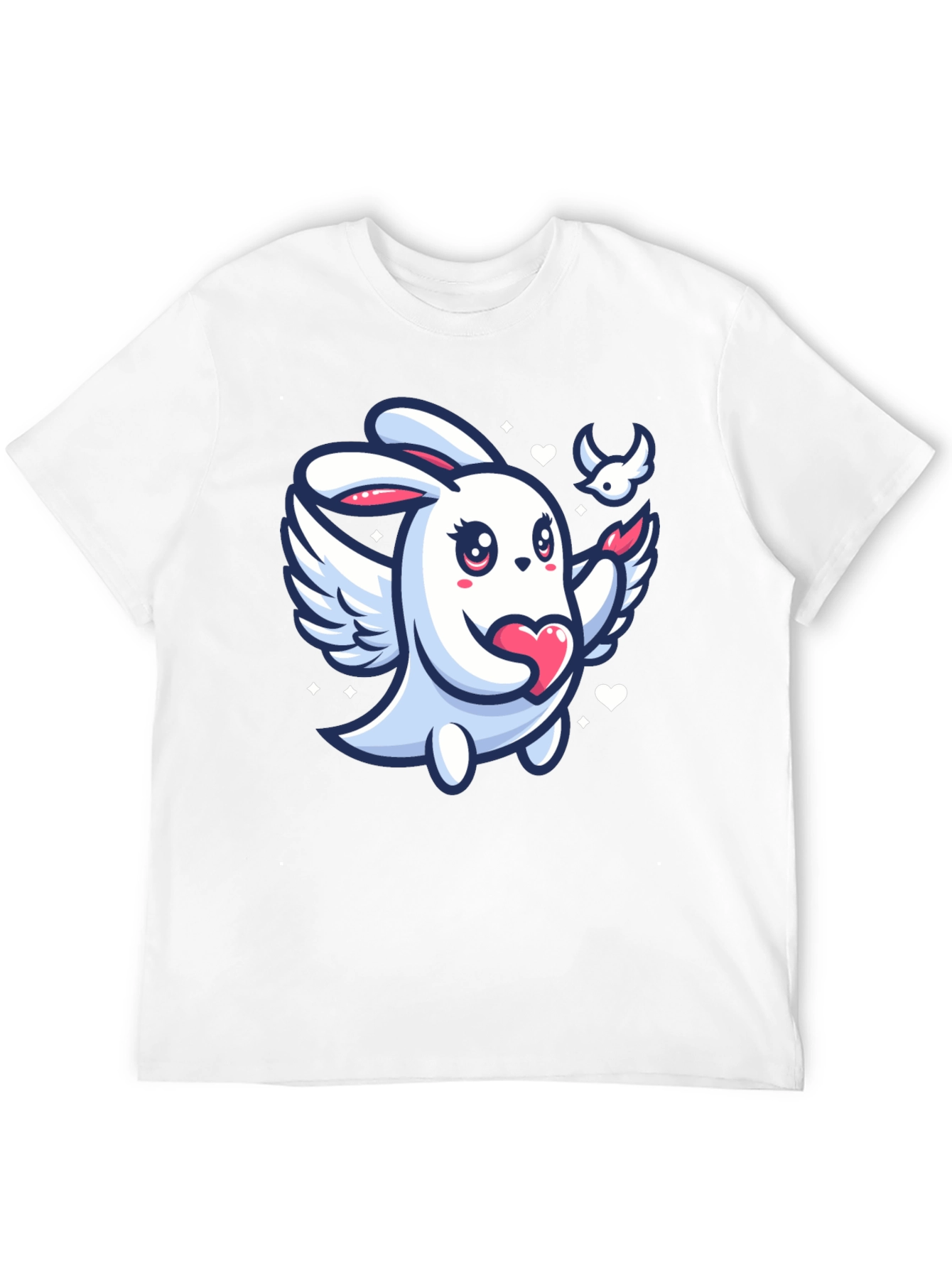 Cute Bunny Angel Graphic Tee - Black Unisex T-Shirt