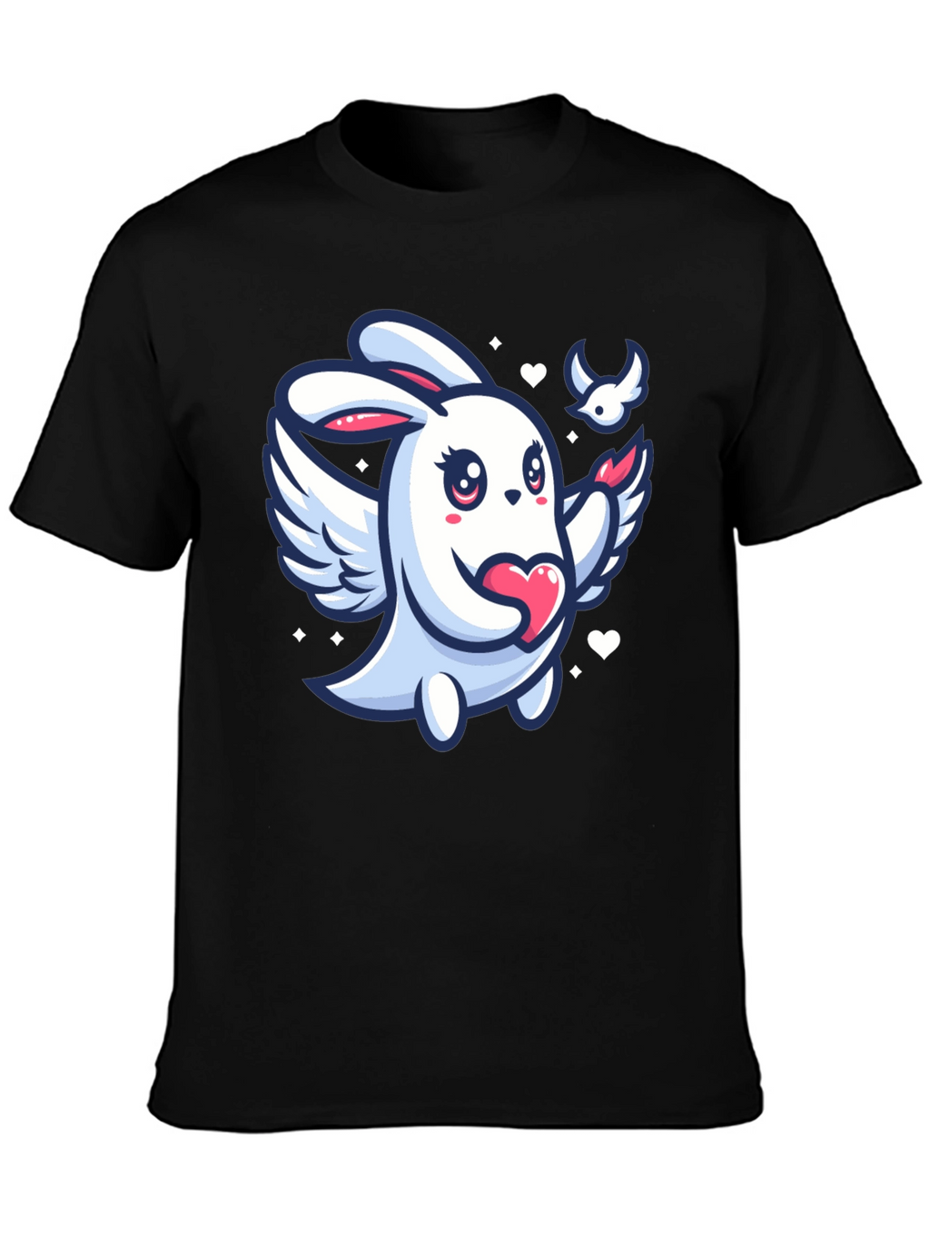 Cute Bunny Angel Graphic Tee - Black Unisex T-Shirt