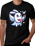 Cute Bunny Angel Graphic Tee - Black Unisex T-Shirt