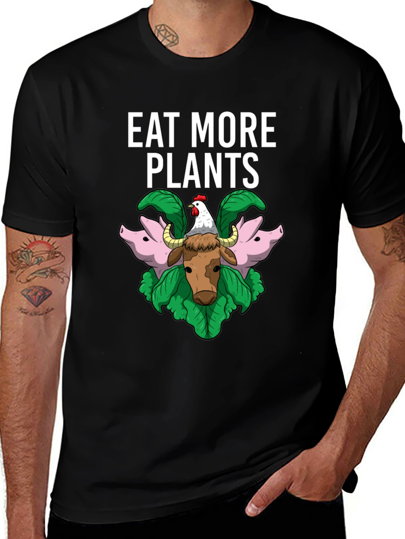 Eat More Plants Graphic T-Shirt Vegan Animal Lover Tee