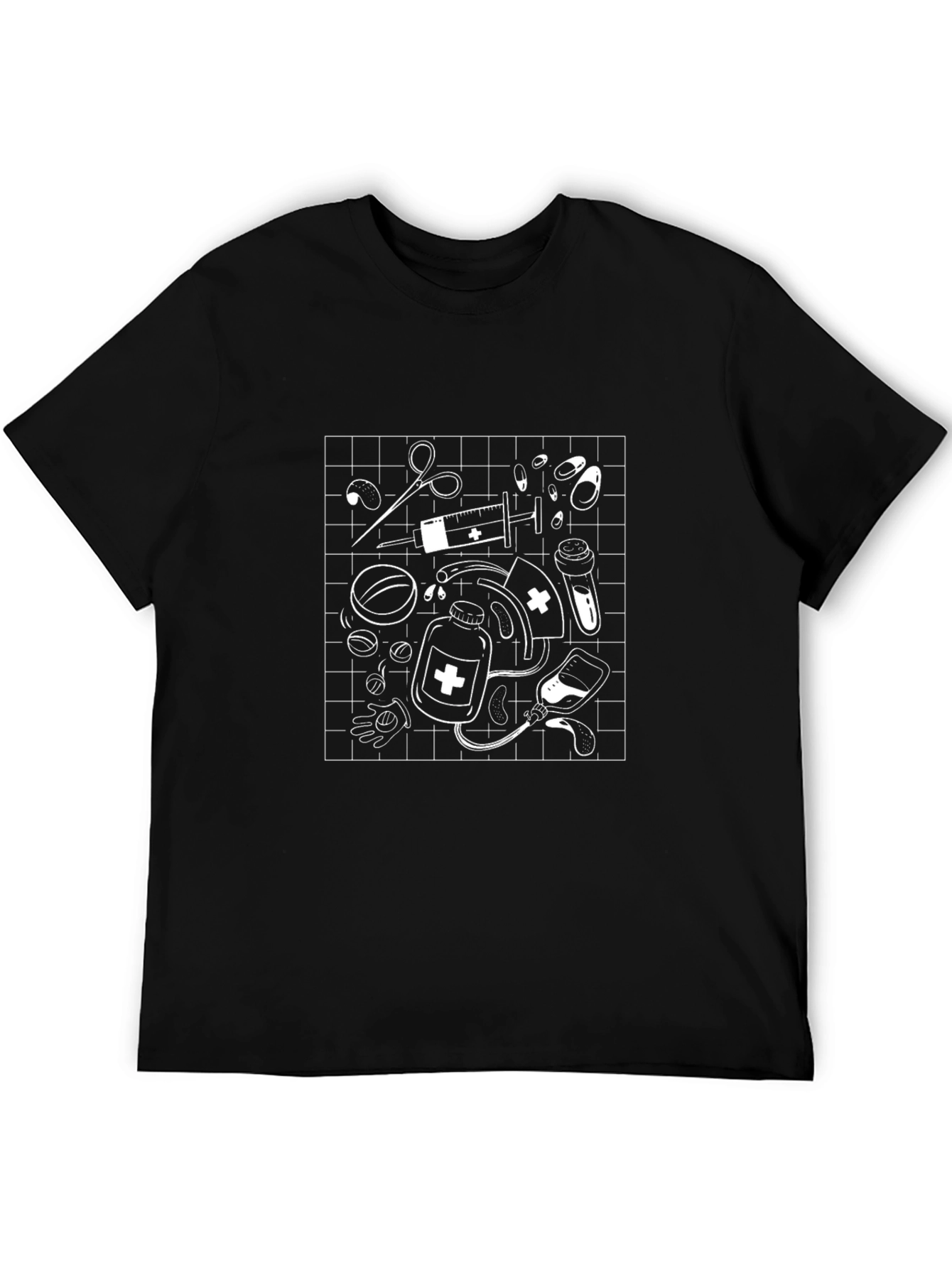 Medical Doodle Graphic Black T-Shirt