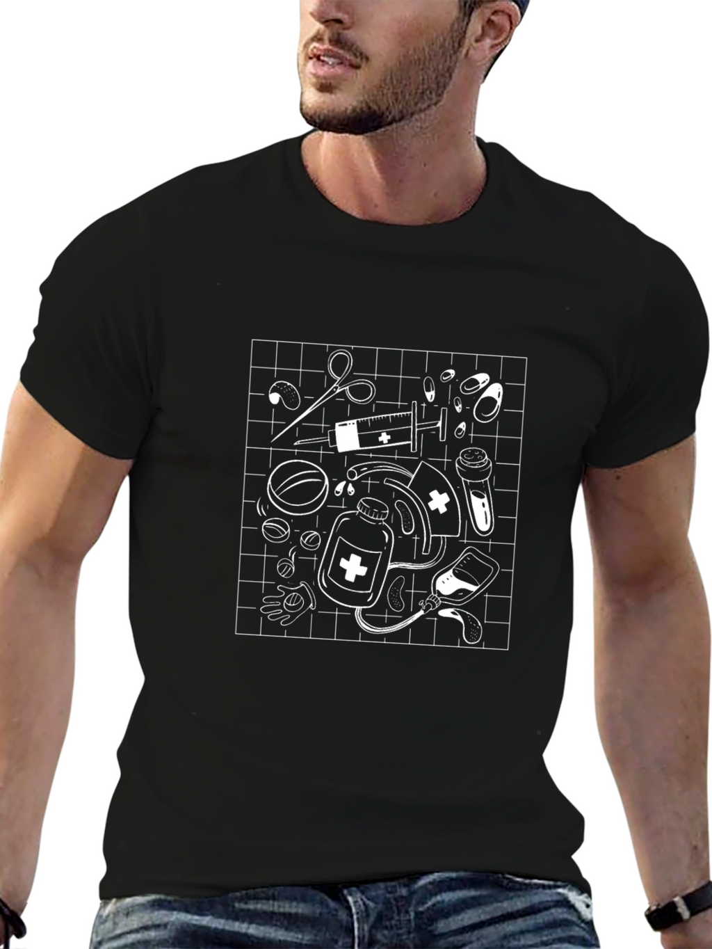 Medical Doodle Graphic Black T-Shirt