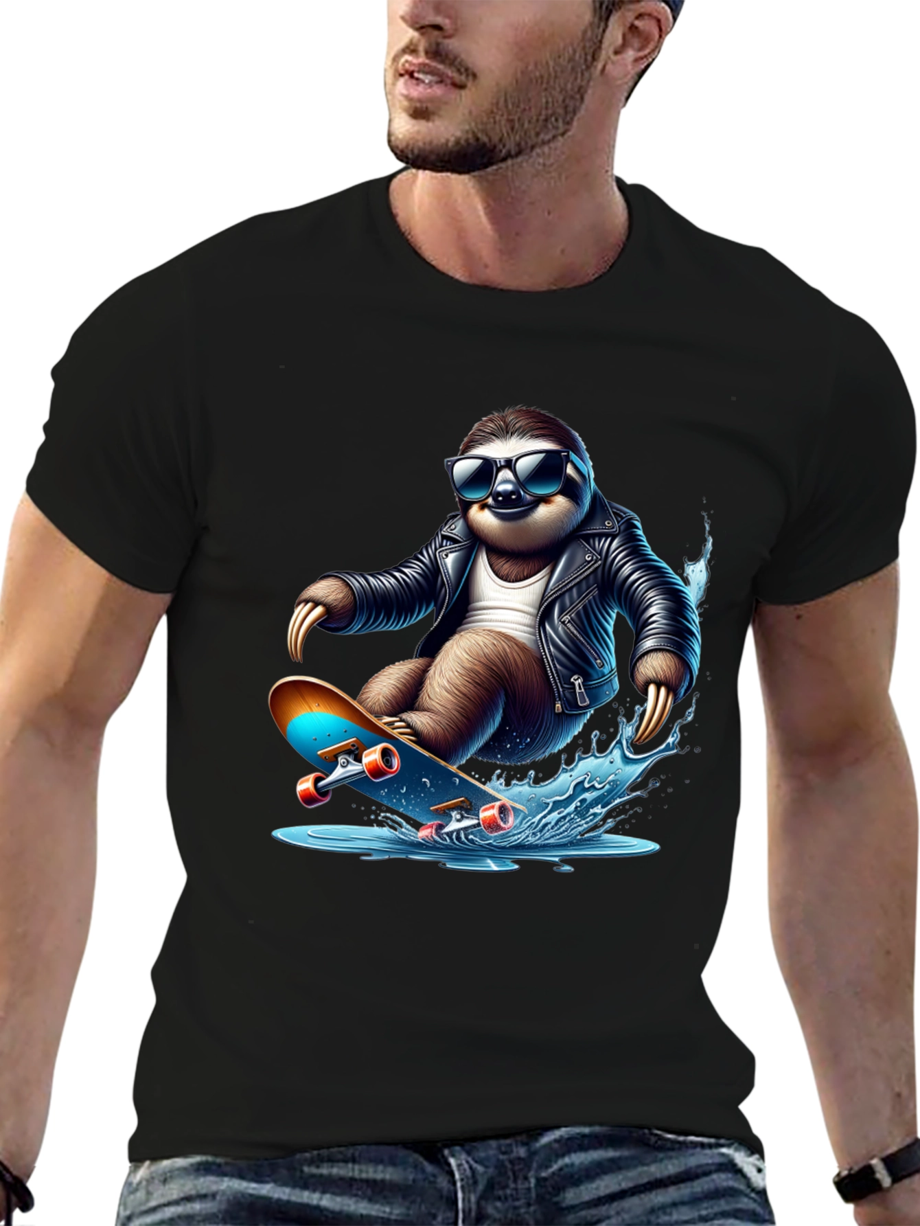 Cool Sloth Skateboarder Graphic Tee