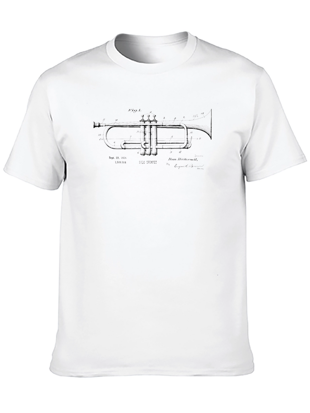 Trumpet Blueprint Graphic T-Shirt - Musician Style