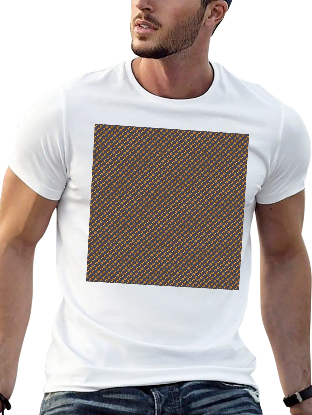 Stylish Black Tee with Brown Geometric Pattern