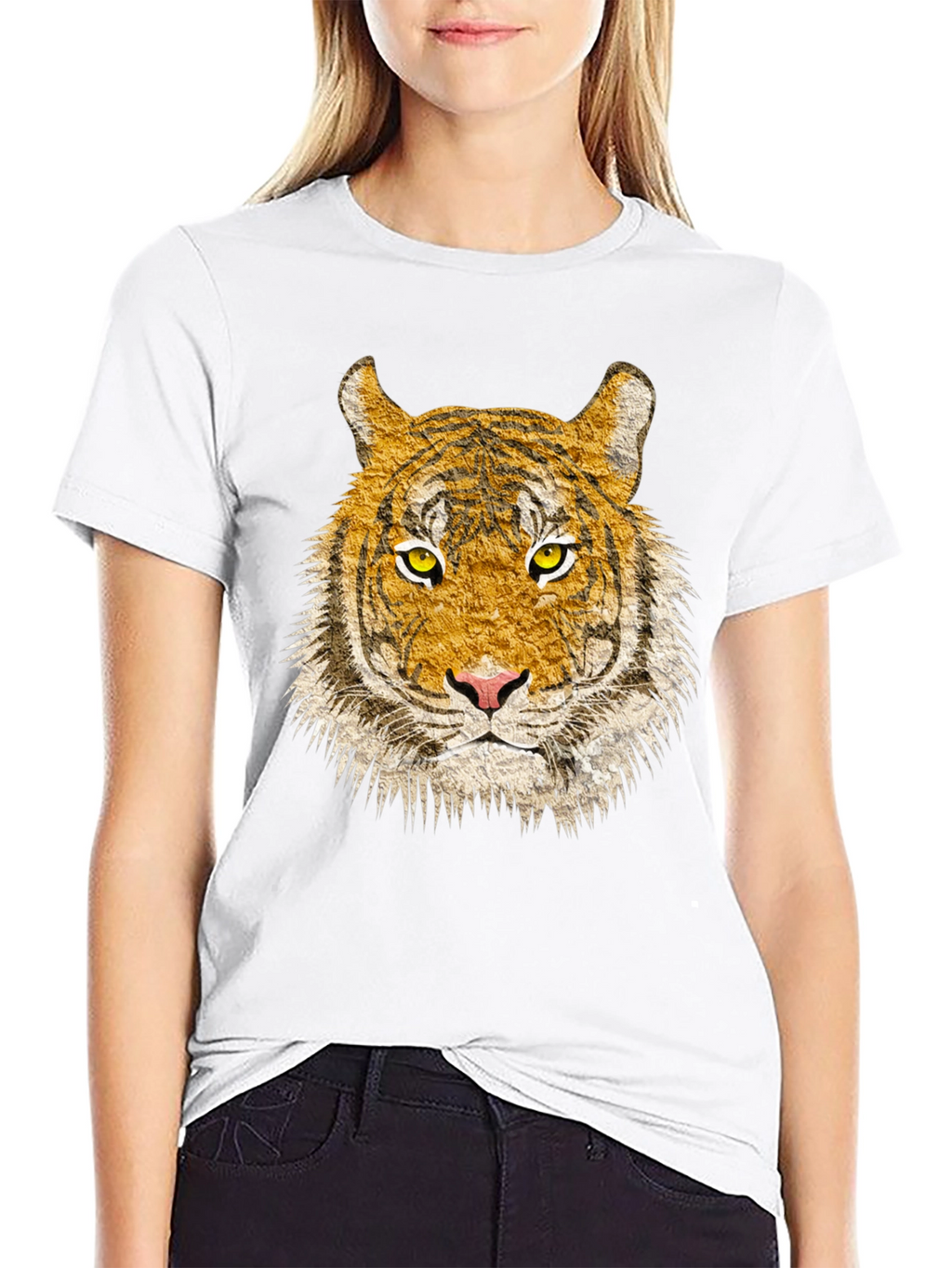 Tiger Face Graphic Print Black T-Shirt