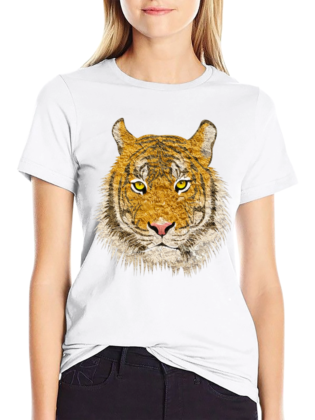 Tiger Face Graphic Print Black T-Shirt