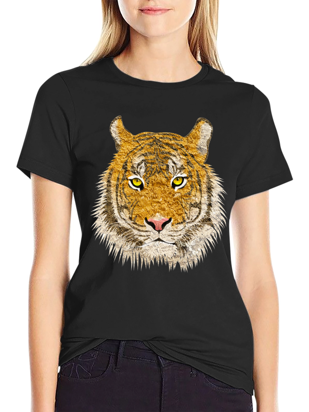 Tiger Face Graphic Print Black T-Shirt
