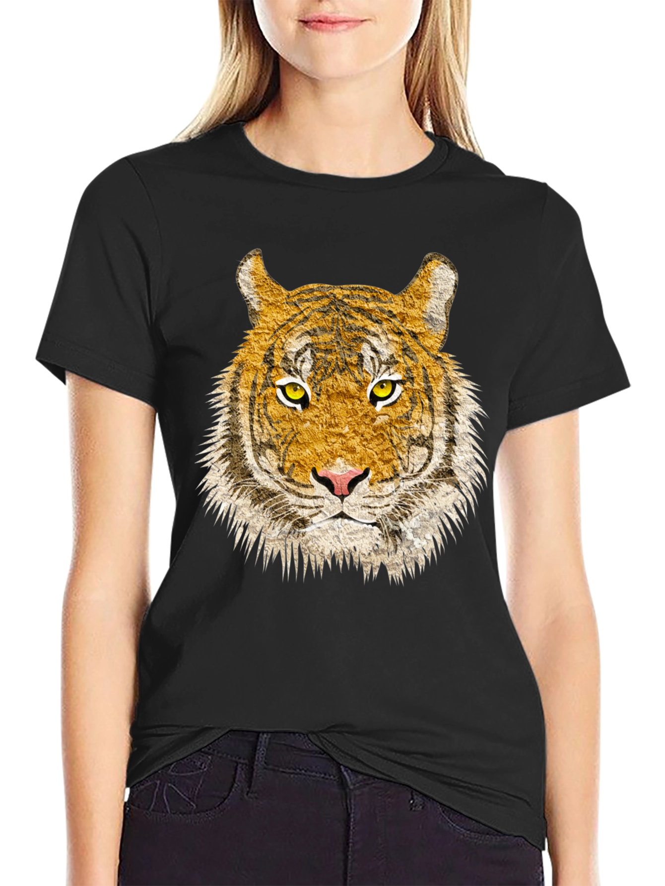 Tiger Face Graphic Print Black T-Shirt