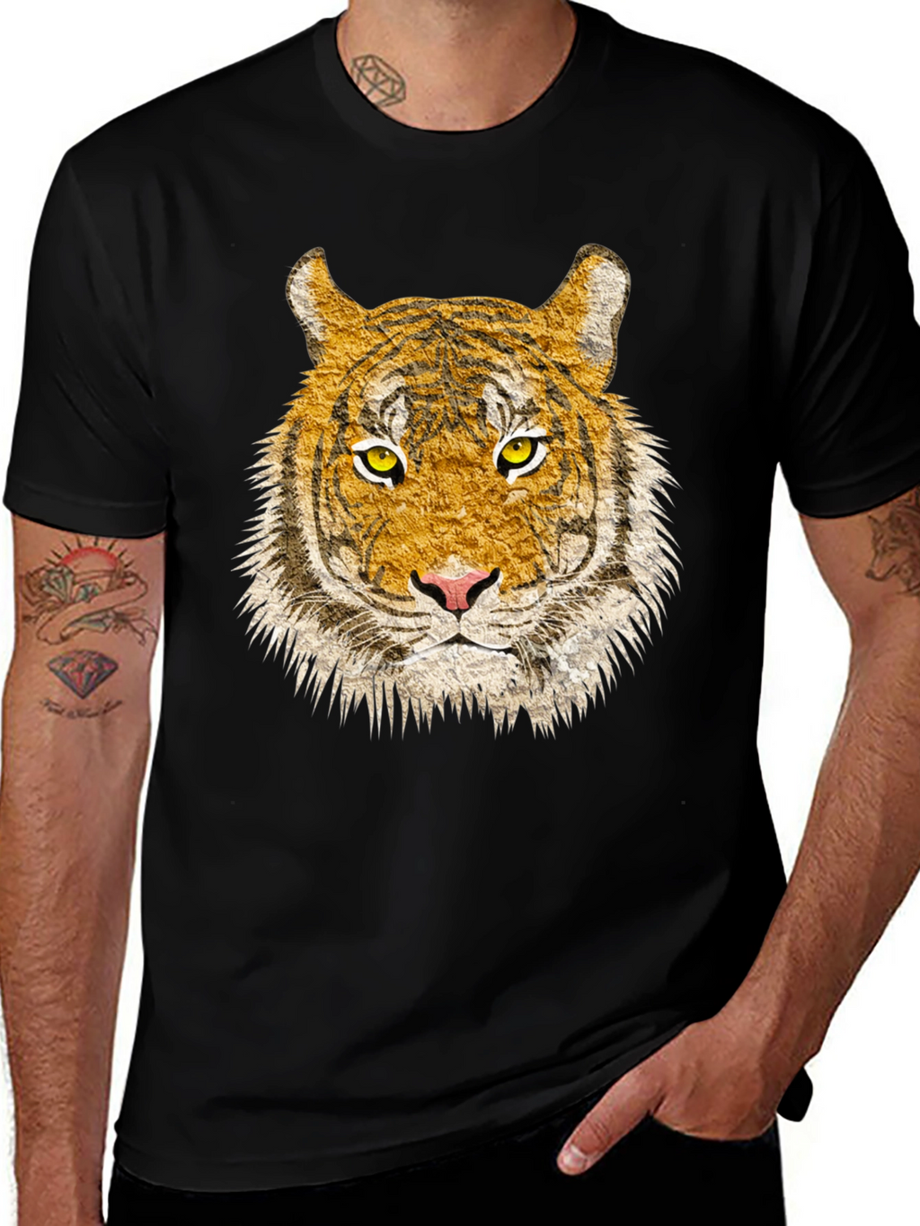 Tiger Face Graphic Print Black T-Shirt