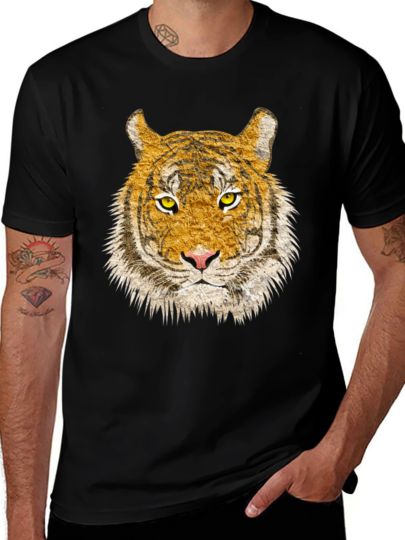 Tiger Face Graphic Print Black T-Shirt