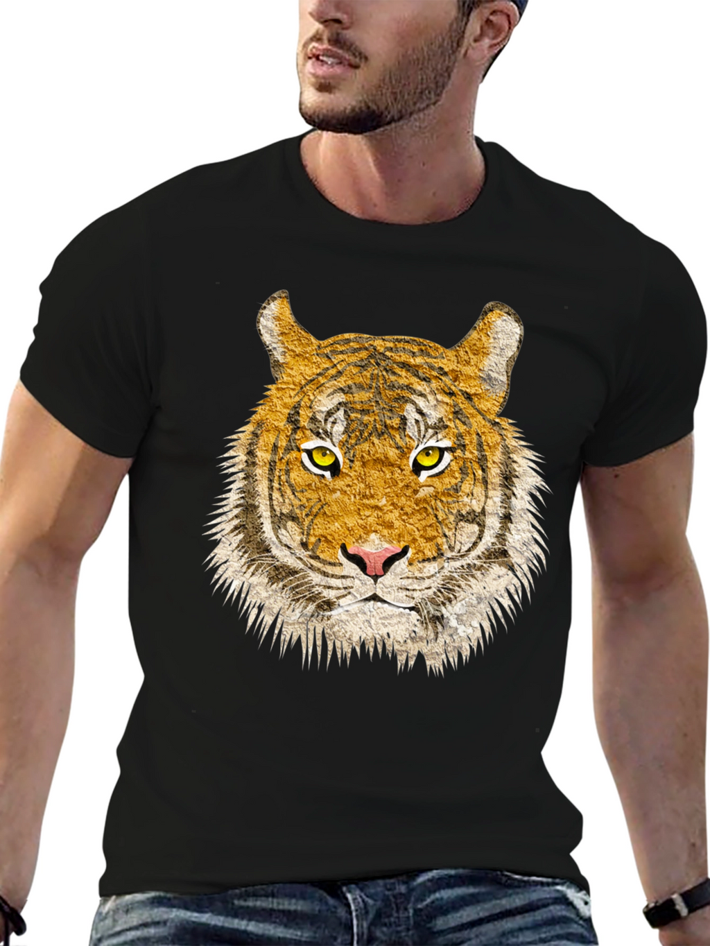Tiger Face Graphic Print Black T-Shirt