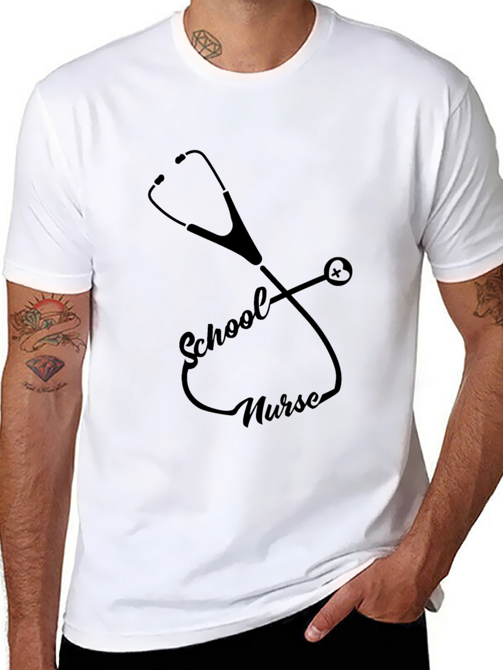 School Nurse Stethoscope Graphic Tee - Black