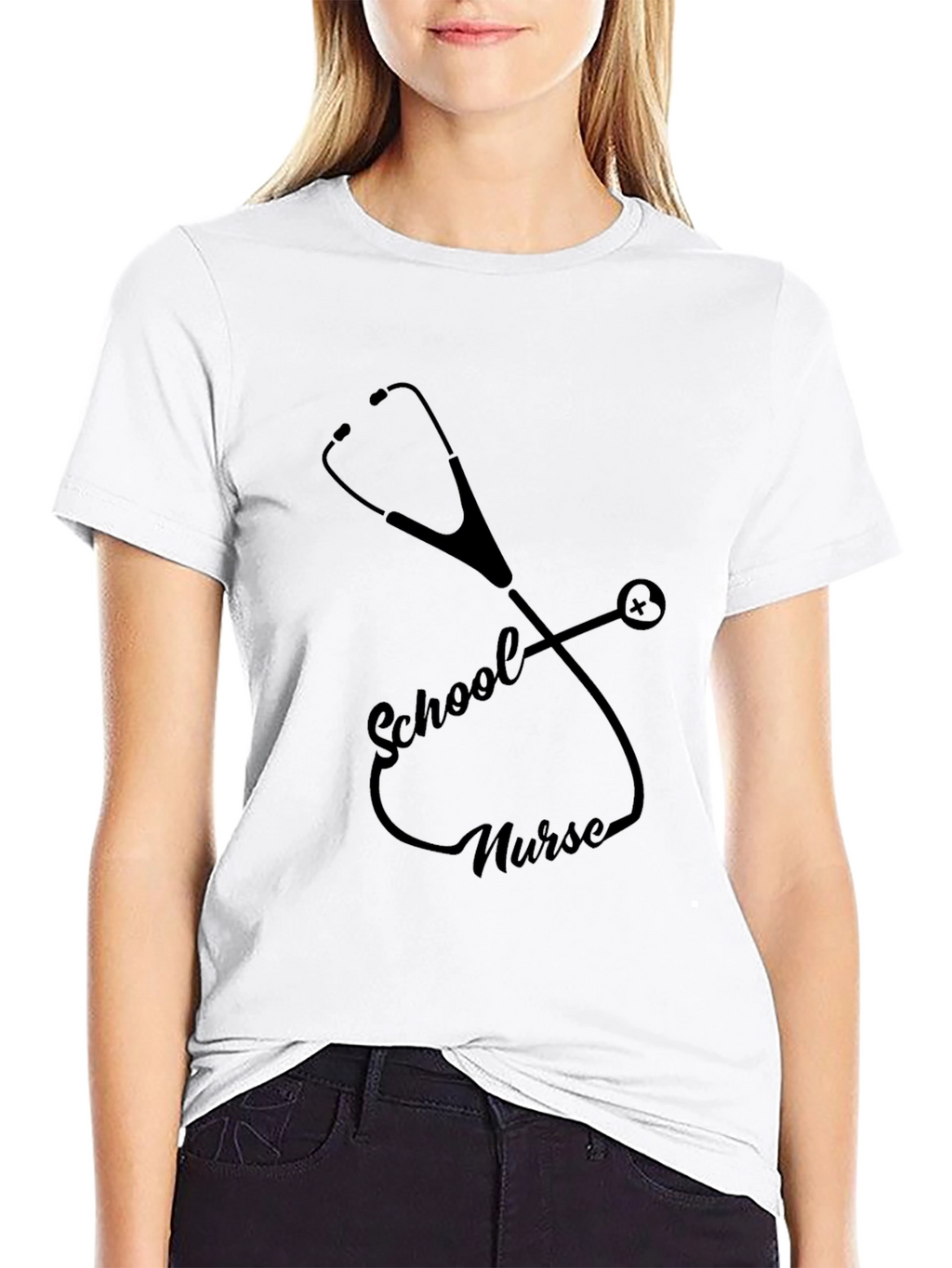 School Nurse Stethoscope Graphic Tee - Black