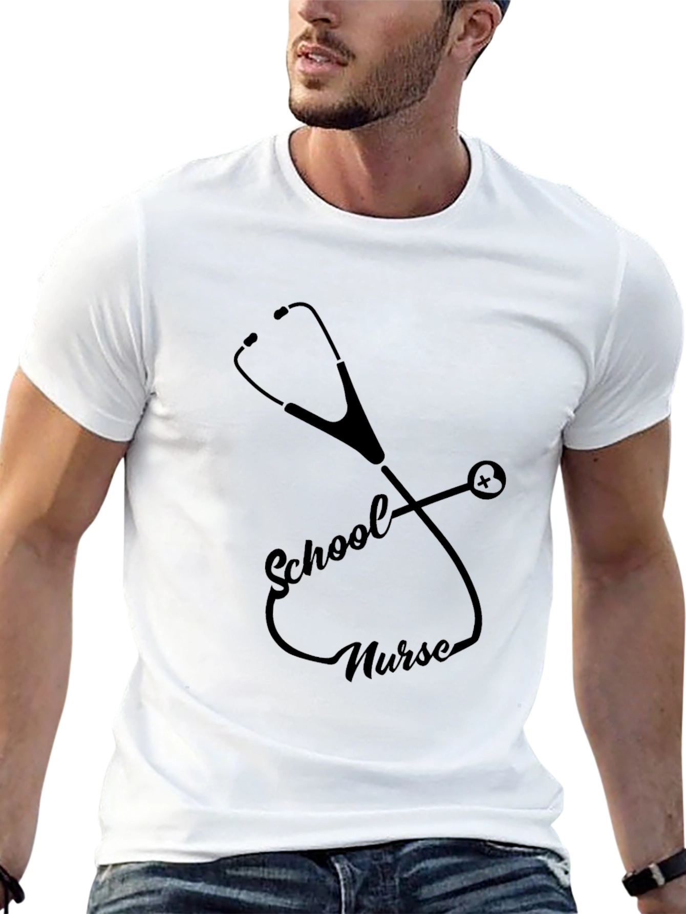 School Nurse Stethoscope Graphic Tee - Black