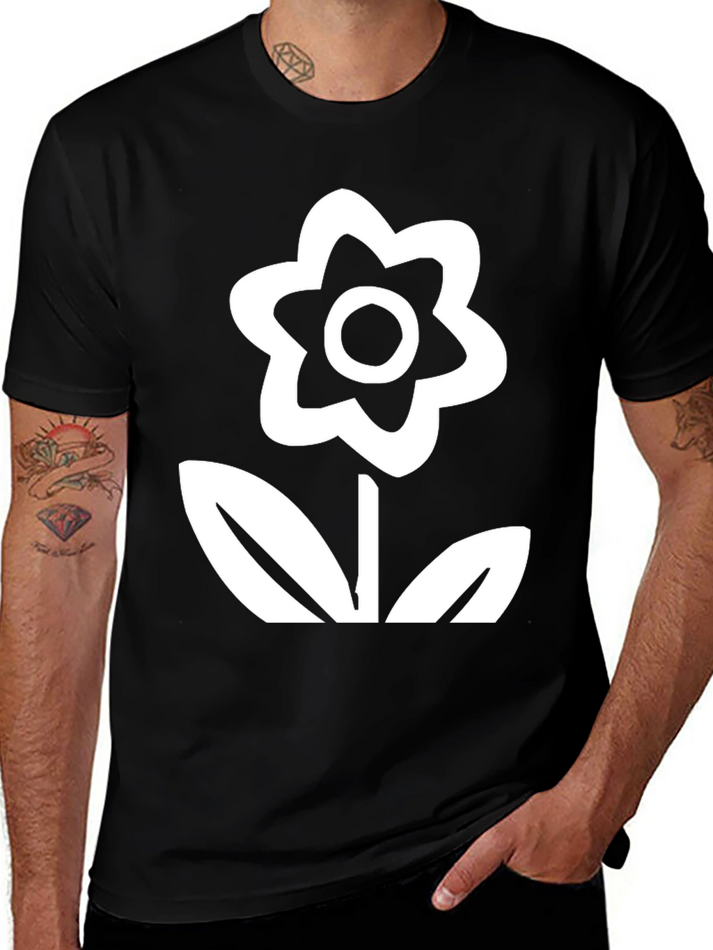 Black T-Shirt with Flower Print