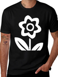 Black T-Shirt with Flower Print
