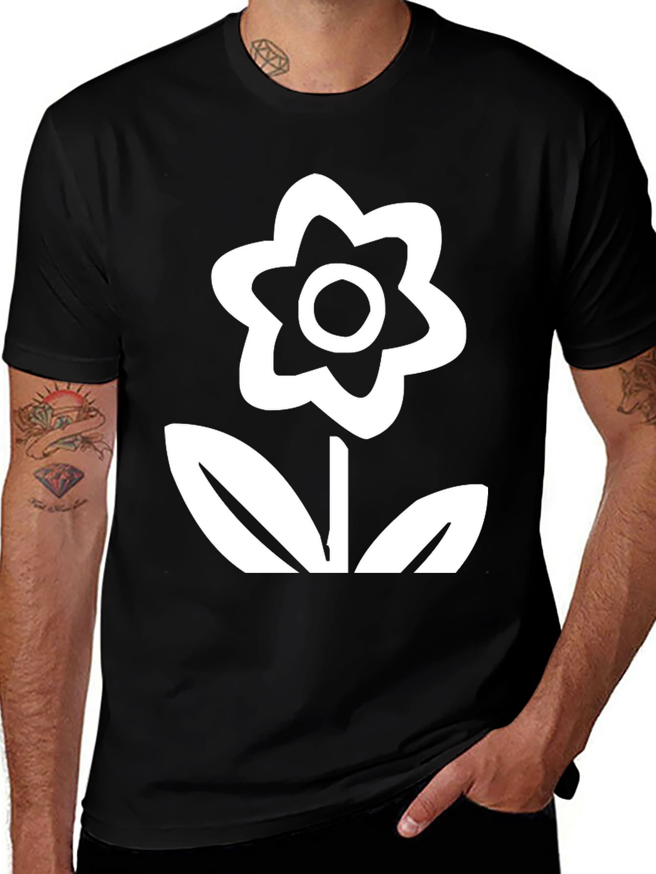Black T-Shirt with Flower Print