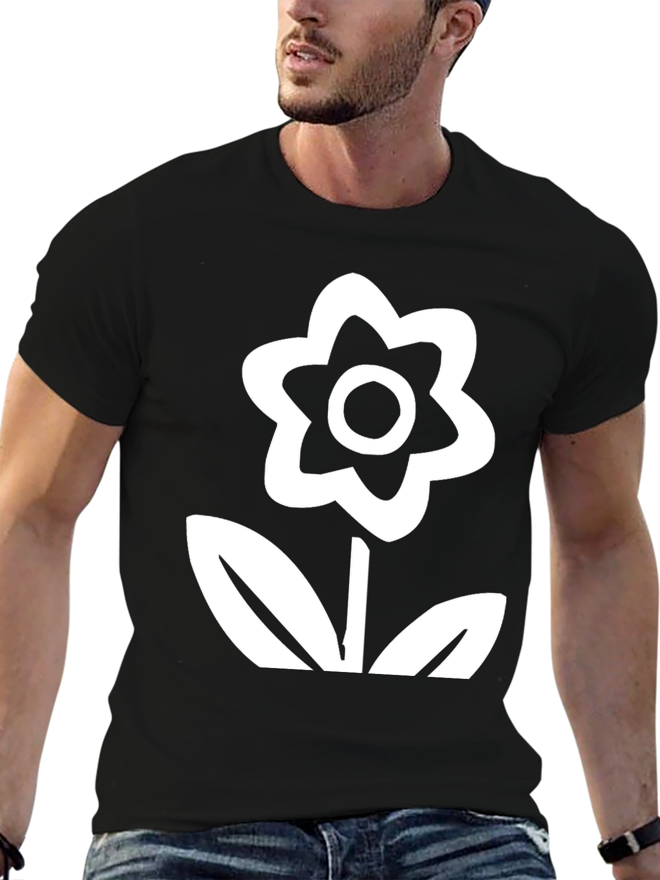 Black T-Shirt with Flower Print