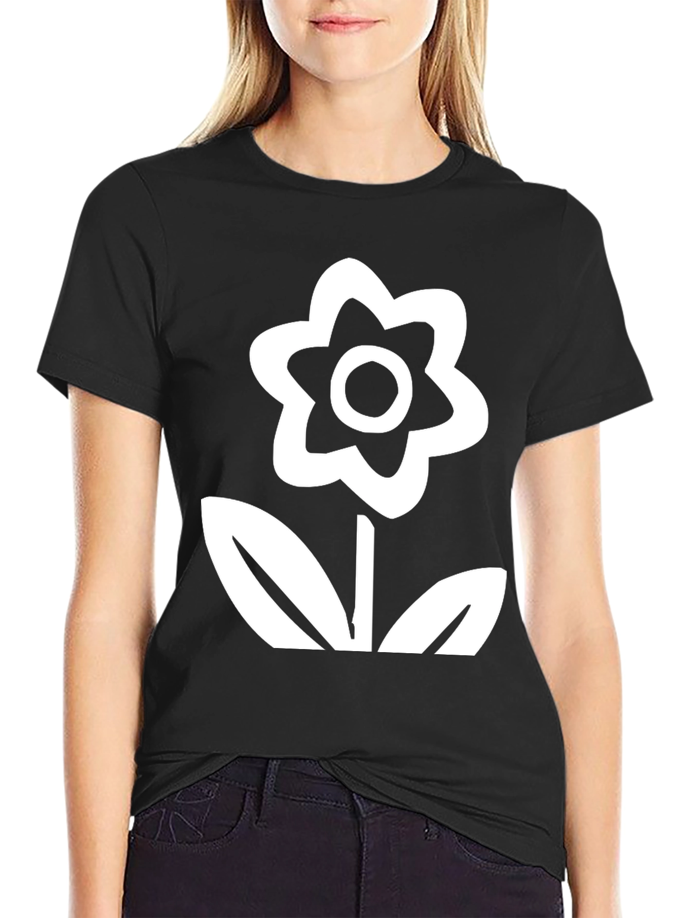 Black T-Shirt with Flower Print