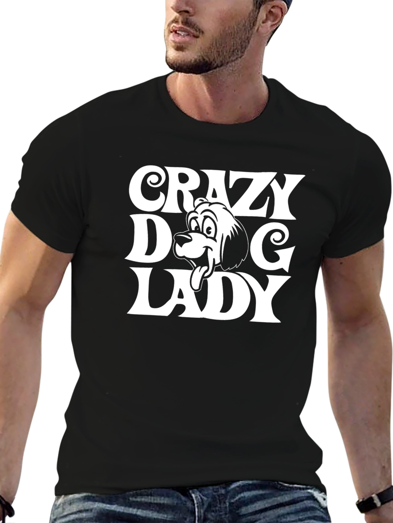 Crazy Dog Lady T-Shirt - Black Cotton Graphic Tee