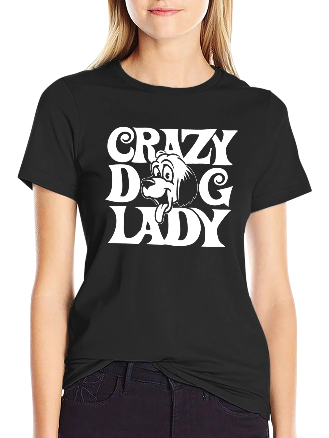 Crazy Dog Lady T-Shirt - Black Cotton Graphic Tee