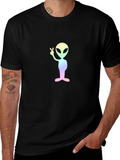 Peace Alien Graphic Tee - Black Cotton T-Shirt