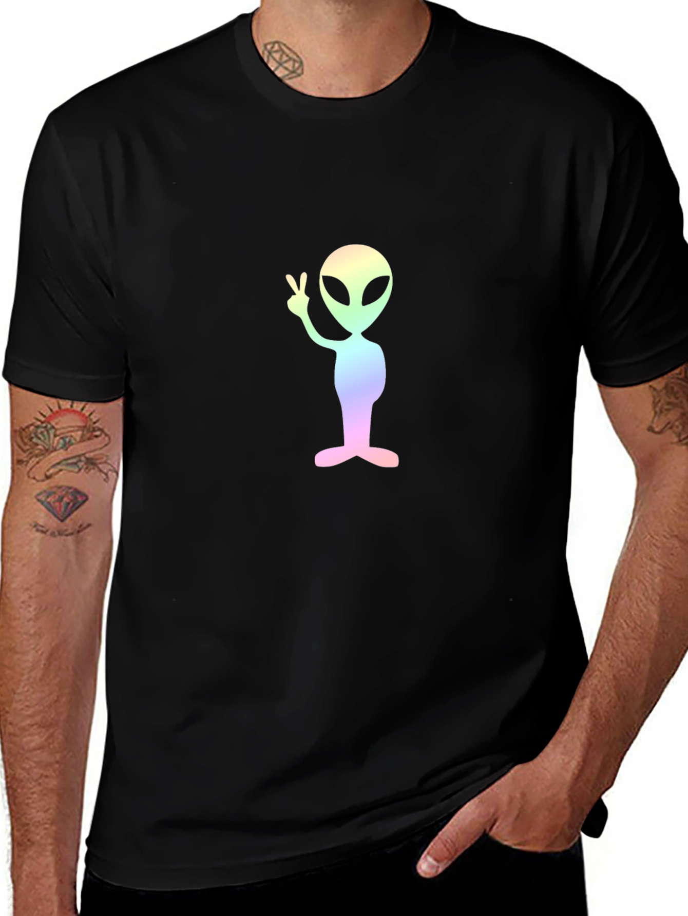Peace Alien Graphic Tee - Black Cotton T-Shirt