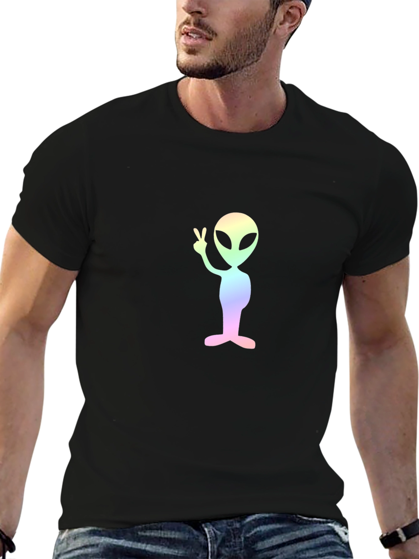 Peace Alien Graphic Tee - Black Cotton T-Shirt