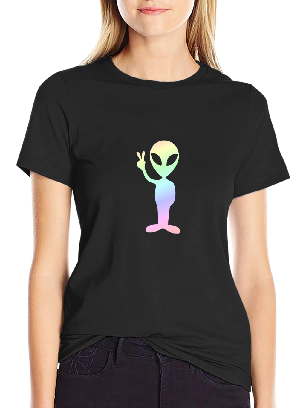 Peace Alien Graphic Tee - Black Cotton T-Shirt