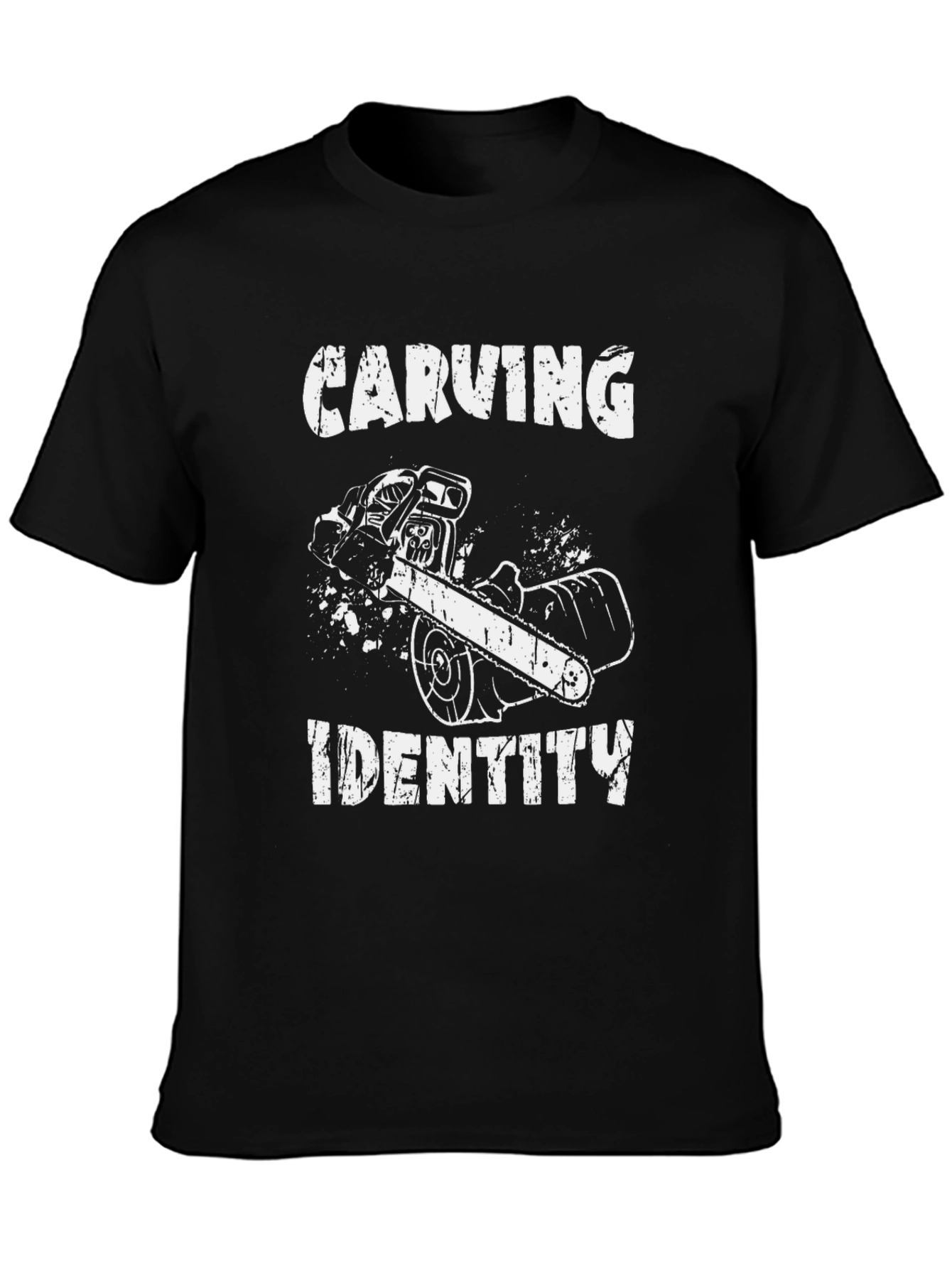 Carving Identity Graphic Tee - Chainsaw Design Black T-Shirt