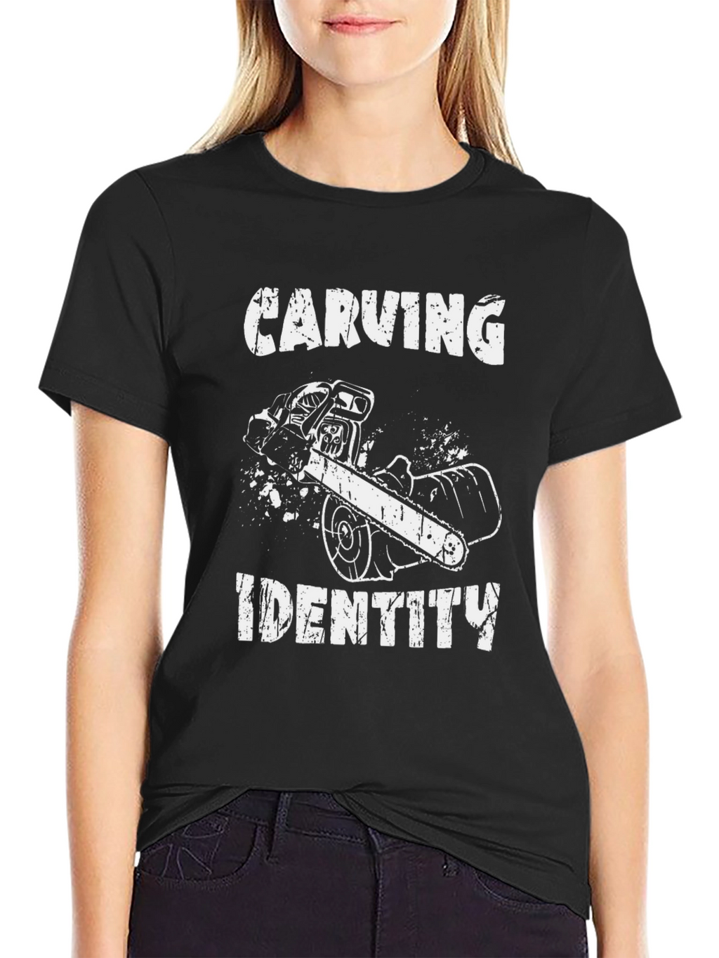 Carving Identity Graphic Tee - Chainsaw Design Black T-Shirt