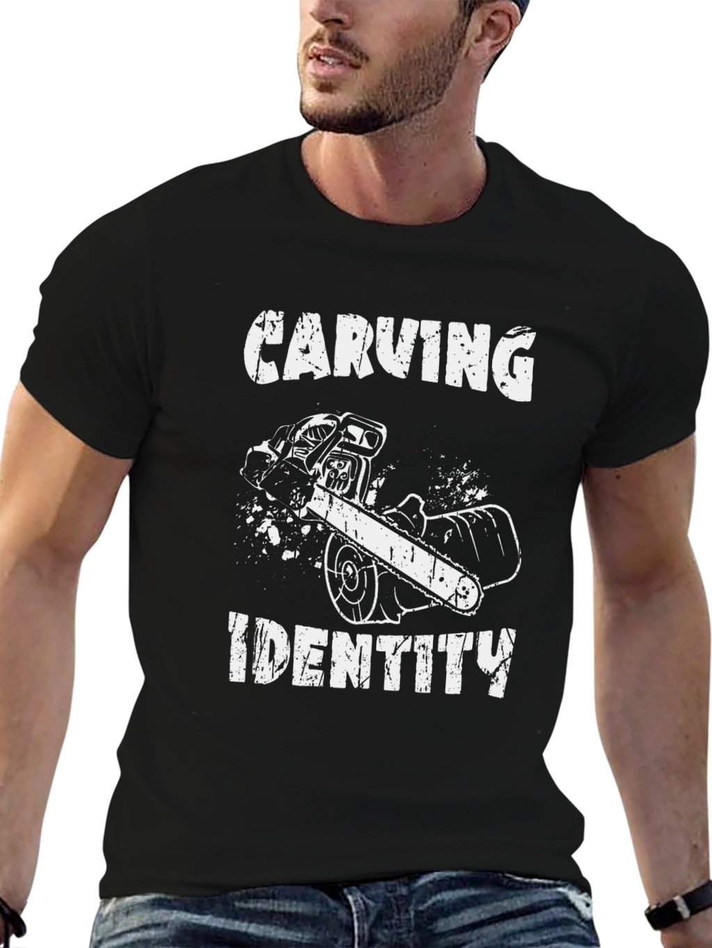 Carving Identity Graphic Tee - Chainsaw Design Black T-Shirt