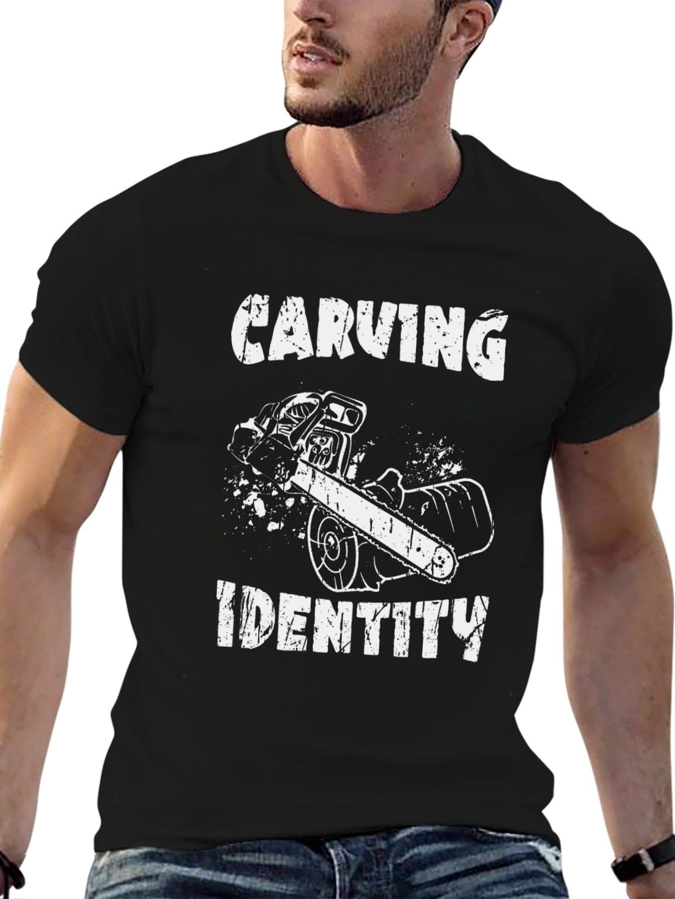Carving Identity Graphic Tee - Chainsaw Design Black T-Shirt