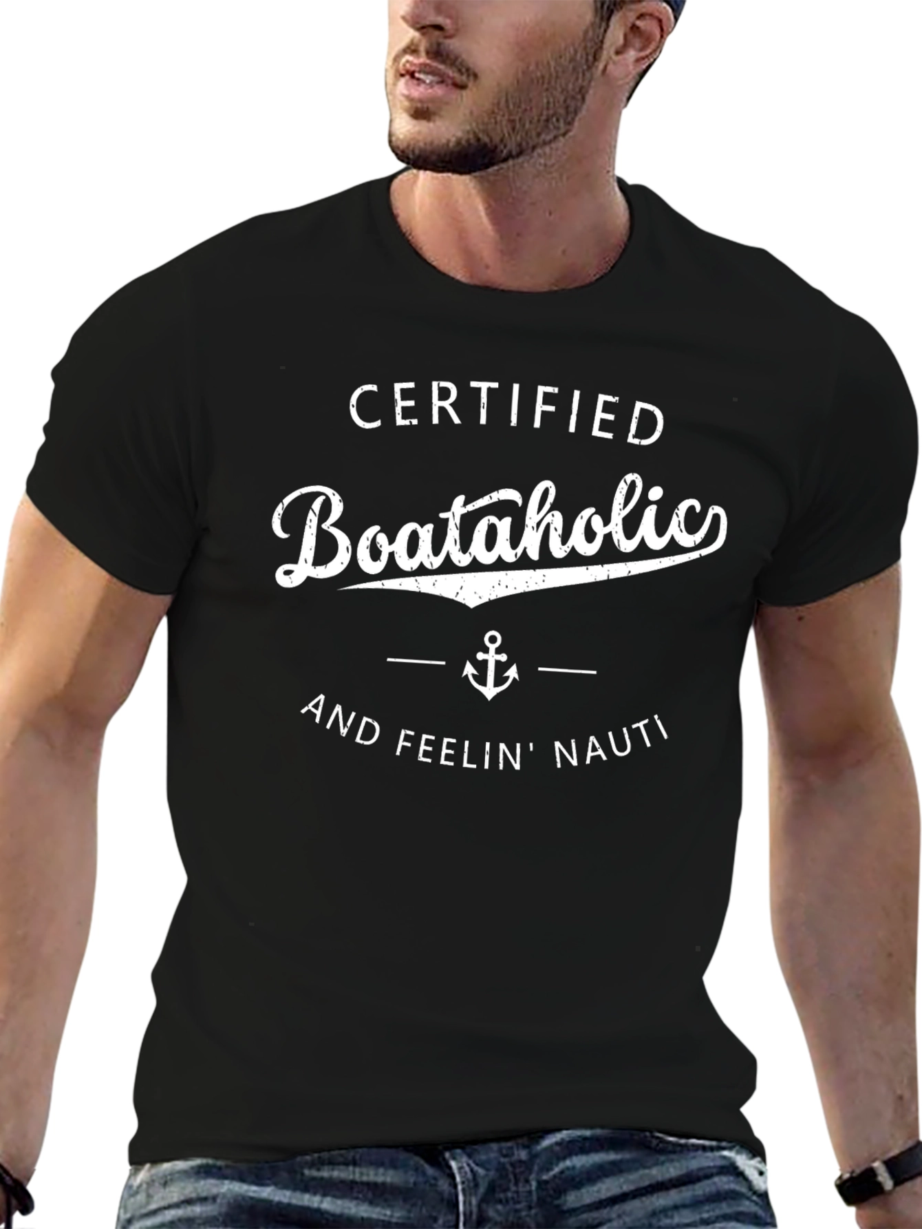 Certified Boataholic Black T-Shirt: Nauti Vibes