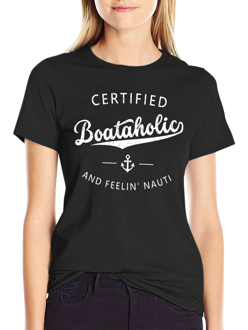 Certified Boataholic Black T-Shirt: Nauti Vibes